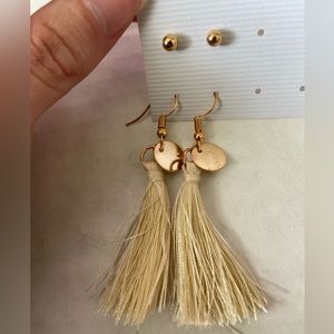 Gold Tassel Dangle Earring Set
